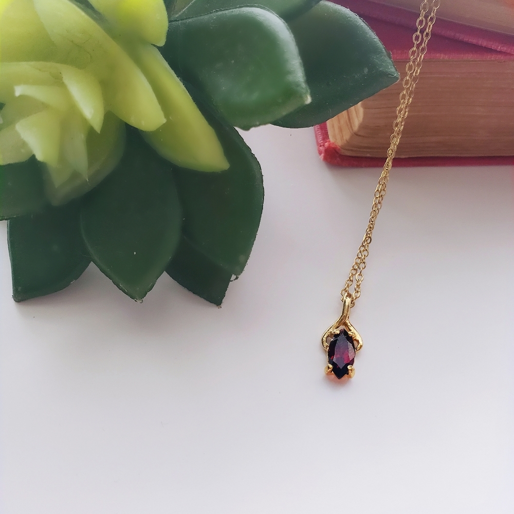 Ruby/Gold Teardrop Pendant Necklace